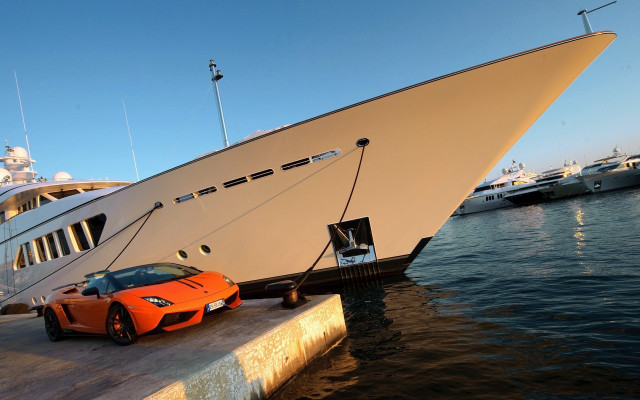 Luxury car boat dock yacht free wallpaper - medium preview image