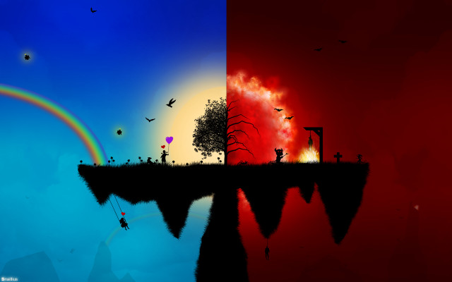 Tree rainbow birds sky silhouette free wallpaper - medium preview image