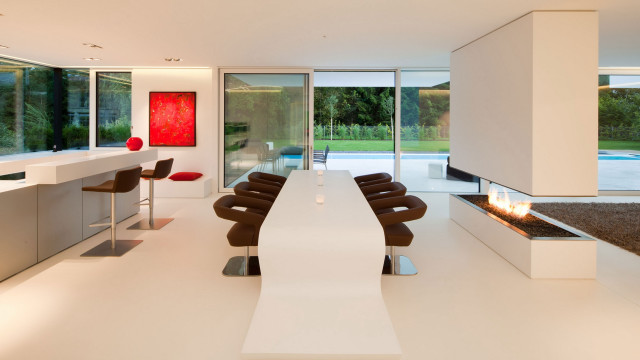 Modern dining room fireplace long free wallpaper - medium preview image