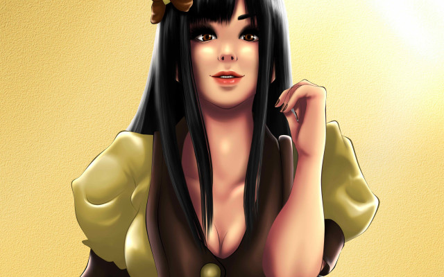 Cartoon woman bow green shirt free wallpaper - medium preview image