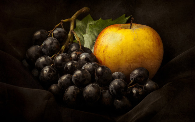 Yellow apple grapes leaves branch free wallpaper - medium preview image