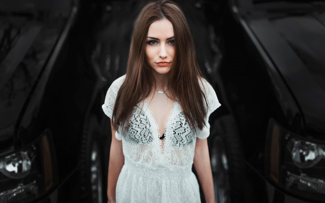 Woman blackcar portrait browneyes longhair free wallpaper - medium preview image