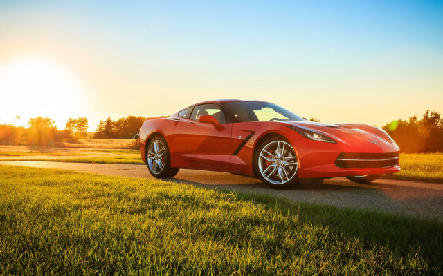 Red sports car road grass #2 free wallpaper - medium preview image