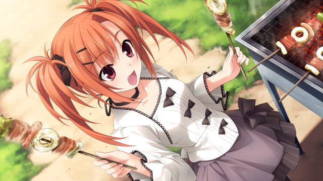 Girl orange hair cooking grill free wallpaper - medium preview image