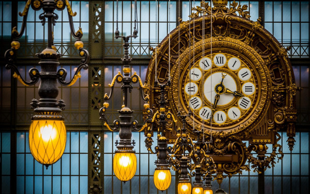 Large clock building lights steampunk free wallpaper - medium preview image