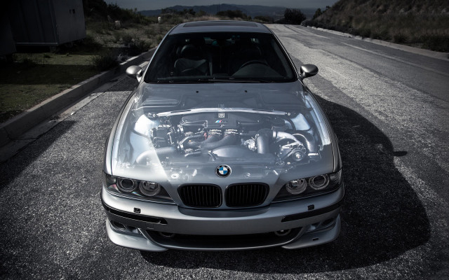 Silver car hood open night free wallpaper - medium preview image