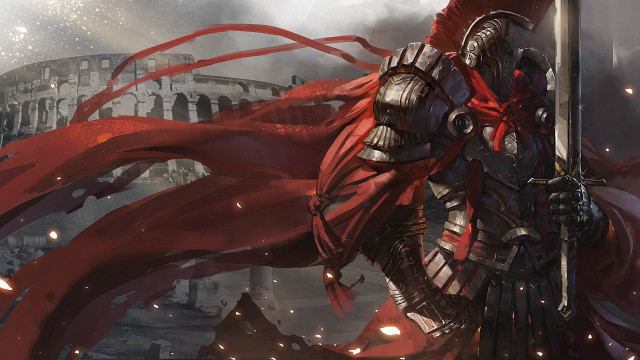 Knight armor sword fireworks ruins free wallpaper - medium preview image