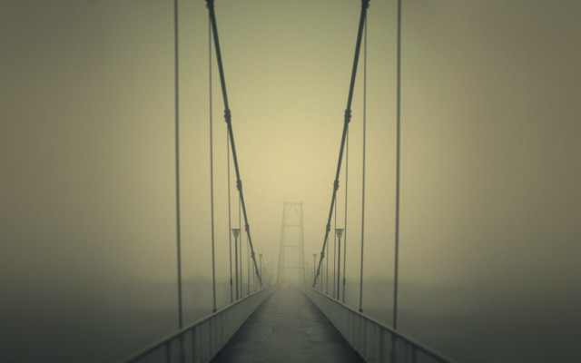 Bridge foggy sky person walking free wallpaper - medium preview image