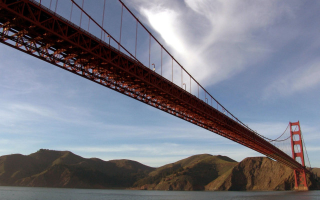 Bridge water mountains blue sky free wallpaper - medium preview image