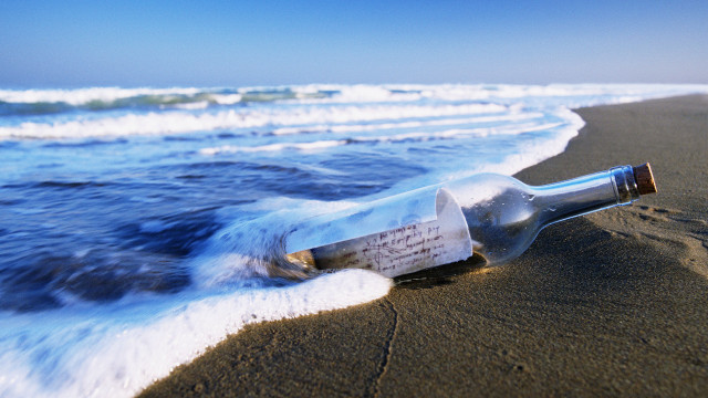 Bottle message beach waves sky free wallpaper - medium preview image