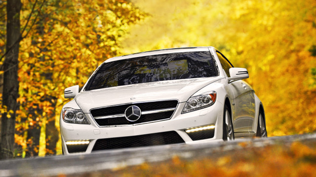 White car autumn leaves dusk free wallpaper - medium preview image