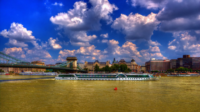 Danube bridge cityscape mountain sunset free wallpaper - medium preview image