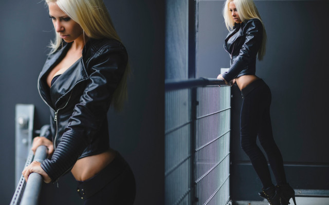 Woman leather outfit gun fashion free wallpaper - medium preview image
