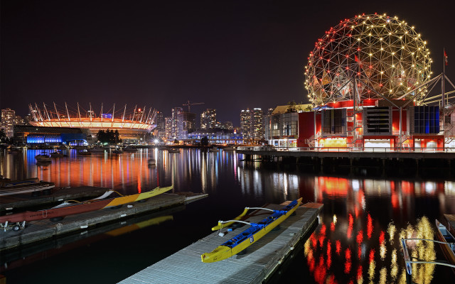 Vancouver bridge cityscape night reflection free wallpaper - medium preview image