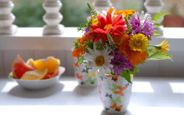 Vase flowers bowl fruit summer free wallpaper - medium preview image