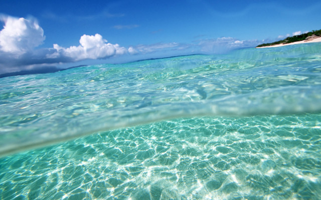 Ocean underwater island fisheye sky free wallpaper - medium preview image