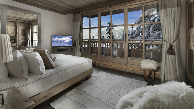 Bedroom largewindow tv whitepillows curtains free wallpaper - medium preview image