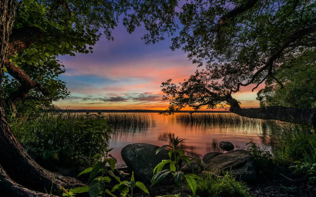 Sunset lake trees rocks autumn #2 free wallpaper - medium preview image