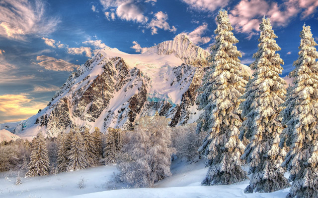 Snowy mountain trees cloudy sky #3 free wallpaper - medium preview image