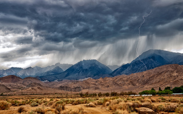 Storm mountains train lightning sunset free wallpaper - medium preview image