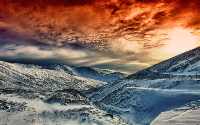 Mountain red sky clouds train free wallpaper - medium preview image