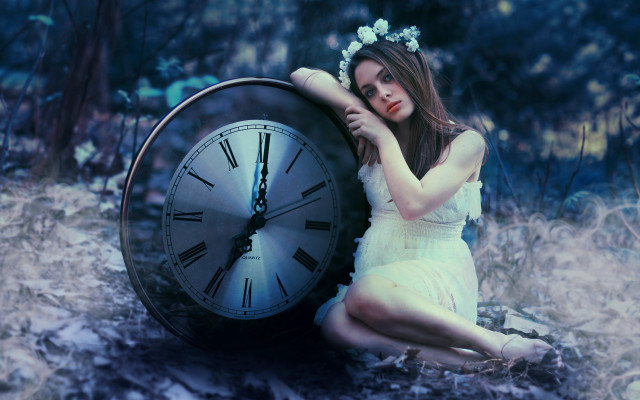 Woman field clock flower forest free wallpaper - medium preview image
