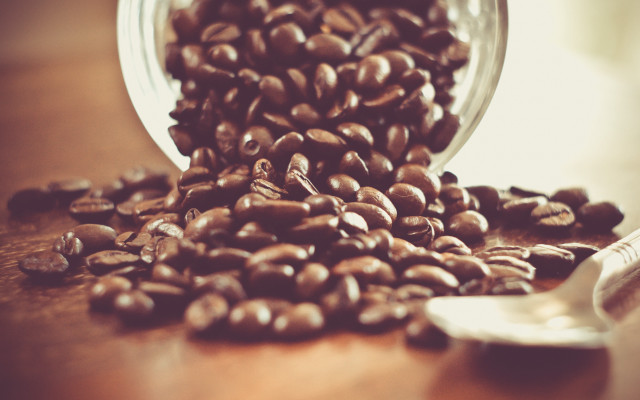Coffee beans wooden table spoon free wallpaper - medium preview image