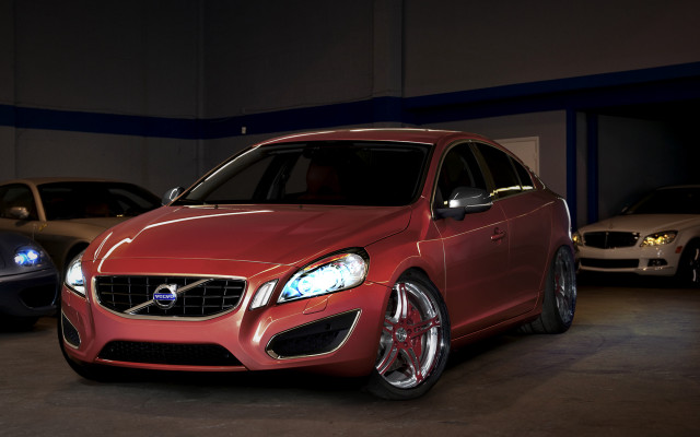 Red volvo garage blue stripe free wallpaper - medium preview image