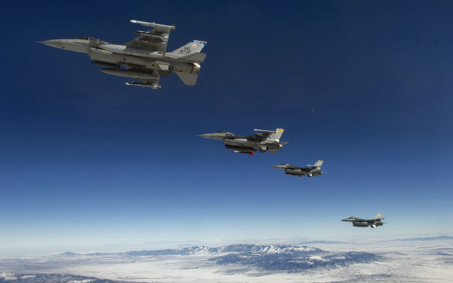 Fighterjets mountainrange birds clouds day free wallpaper - medium preview image