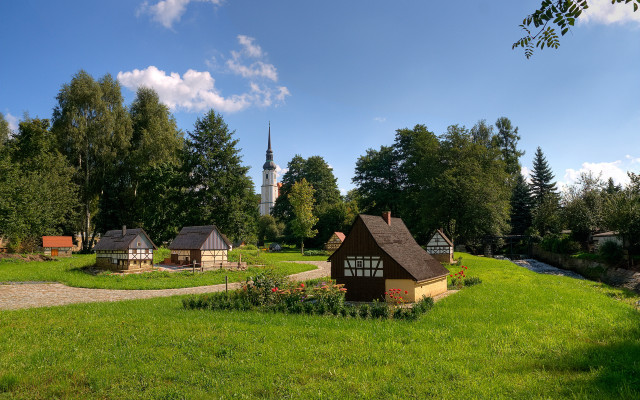 Small house grassy path church free wallpaper - medium preview image