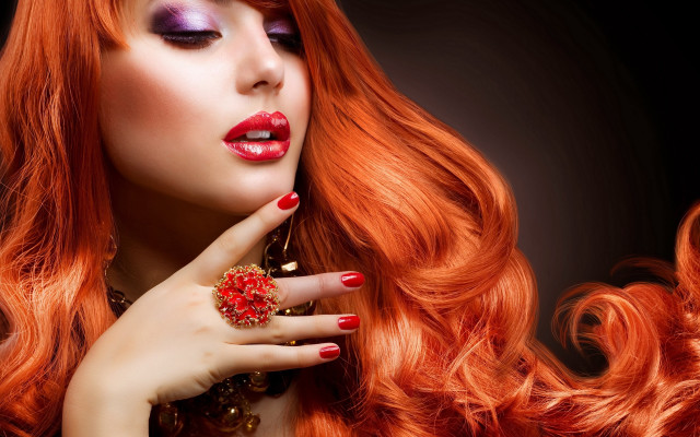 Redhair ring finger fingernails makeup free wallpaper - medium preview image