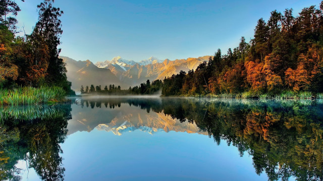 Lake forest mountains autumn sky free wallpaper - medium preview image