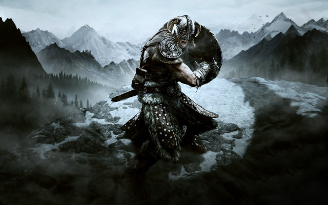 Horned man sword snowy mountains free wallpaper - medium preview image