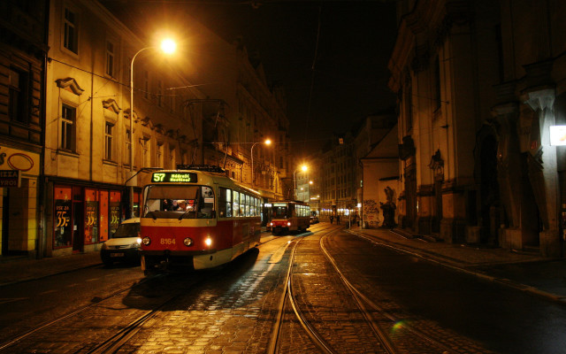 Trolley night cityscape bridge street free wallpaper - medium preview image