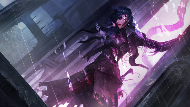 Purple sword woman rain city free wallpaper - medium preview image