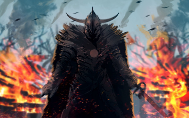 Fire mountain attack flaming sword free wallpaper - medium preview image