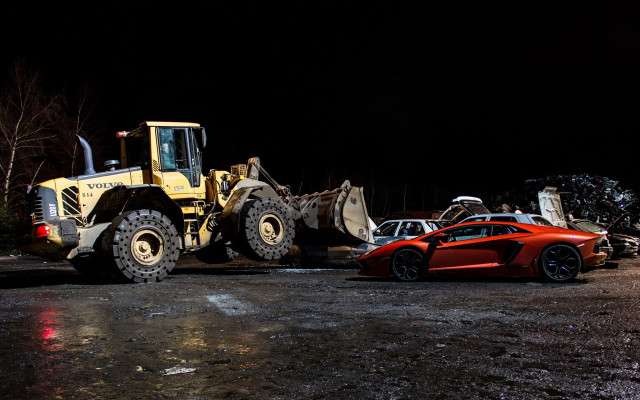 Red sports car tractor bulldozer free wallpaper - medium preview image