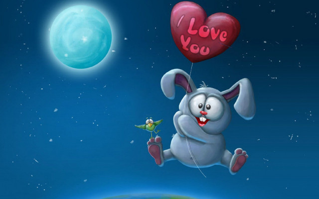 Rabbit hearts planet sky moon free wallpaper for desktop - medium preview image