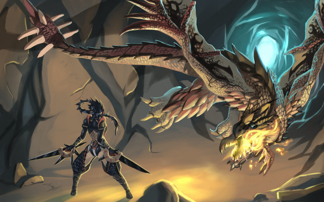 Dragon knight cave fire glow free wallpaper - medium preview image