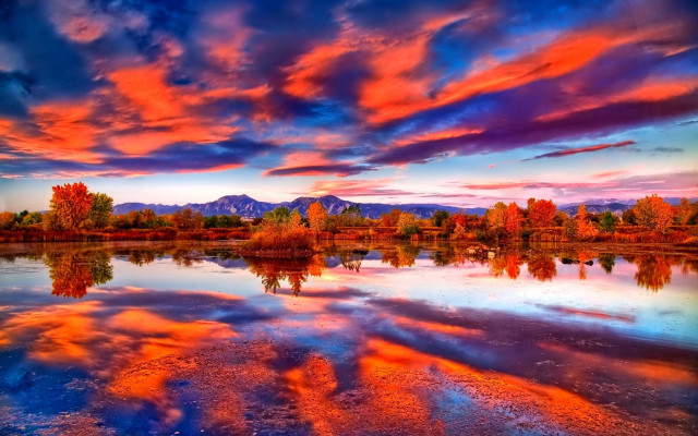Sunset lake mountains clouds reflection free wallpaper - medium preview image