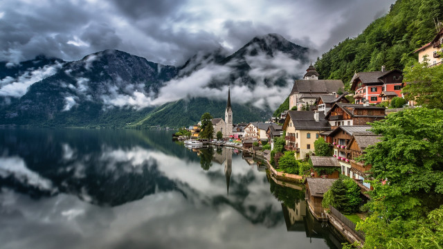 Lake mountains houses cloudy sky #2 free wallpaper - medium preview image