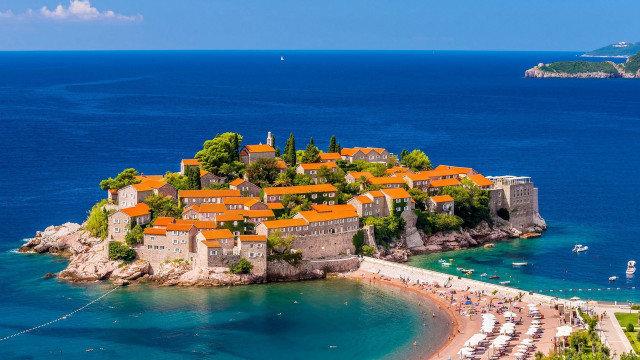 Small island red roof beach free wallpaper - medium preview image