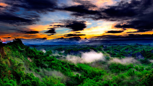 Mountain sunset clouds landscape forest free wallpaper - medium preview image