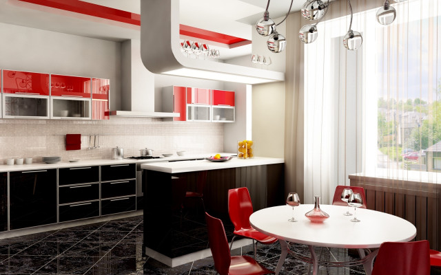 Kitchen table chairs window city free wallpaper - medium preview image