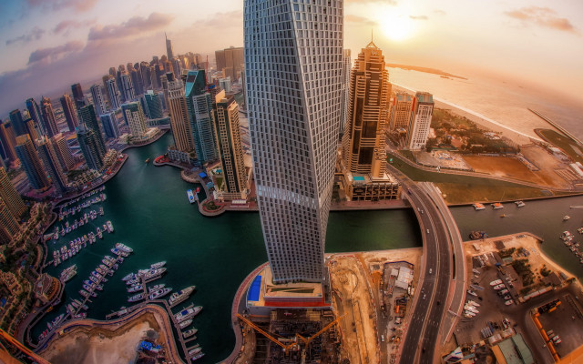 Skyscraper cityscape waterboats tiltshift asia free wallpaper - medium preview image