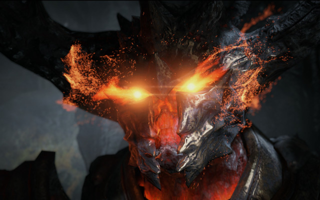 Demonic dragon glowing eyes flaming free wallpaper - medium preview image
