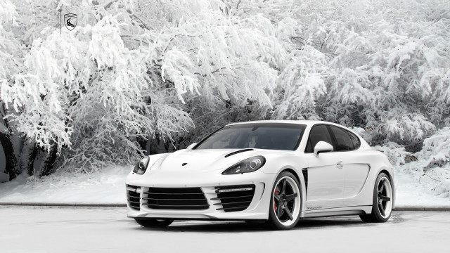 White porsche snowy tree parking free wallpaper - medium preview image