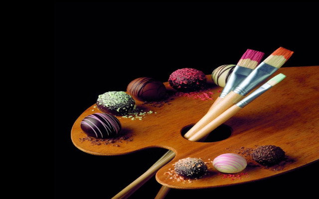 Wooden tray chocolates brushes still free wallpaper - medium preview image