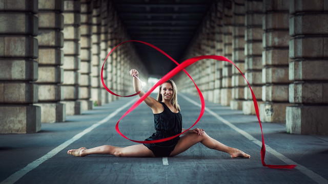 Woman ribbon sports fence rooftop free wallpaper - medium preview image