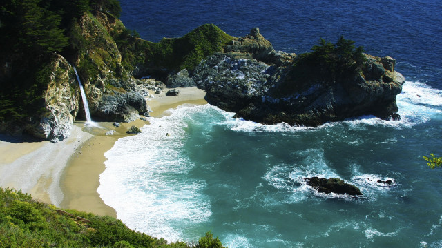 Beach waterfall forest shore lake free wallpaper - medium preview image